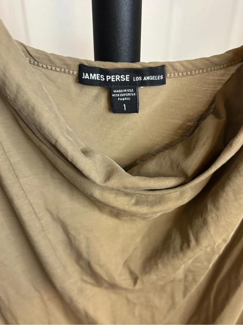 James Perse Olive-Tan Cowl Neck Slip Midi Dress